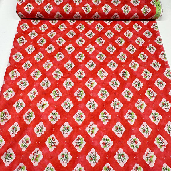 Strawberry Season Briar Hill Designs from Wishwell Cotton Fabric, Robert Kaufman ABYD-22312-98 STRAWBERRY