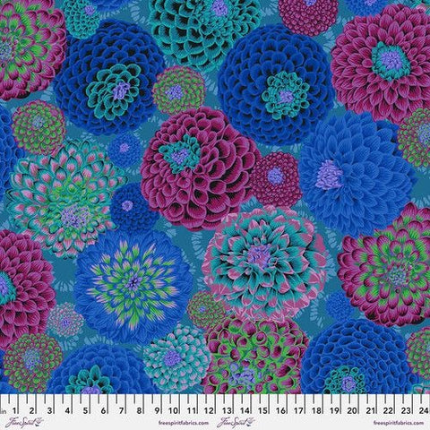 Philip Jacobs Kaffe Fassett Flora in Blue Floral Cotton Fabric, Free Spirit Fabrics PWPJ114.BLUE