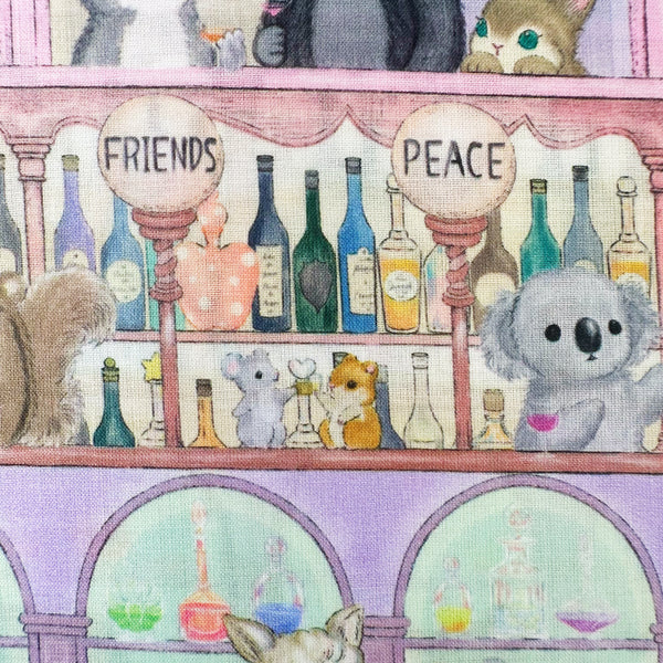 Mice in 22 Moody Bar cotton lawn fabric by Yukiemon for Hokkoh featuring whimsical animals at a cocktail bar scene, imported from Japan