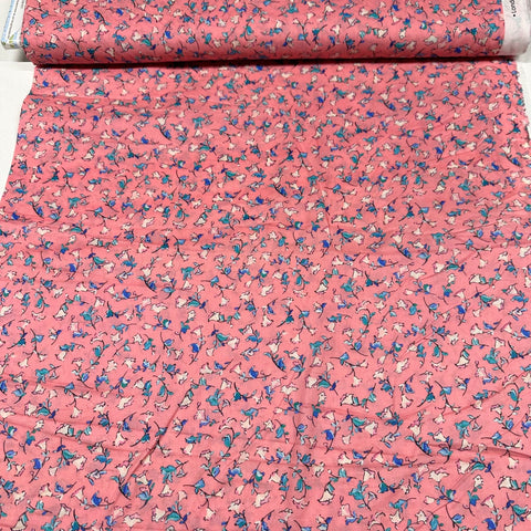 London Calling Pink Floral Cotton Lawn Fabric Robert Kaufman SRKD-20260-143 CORAL