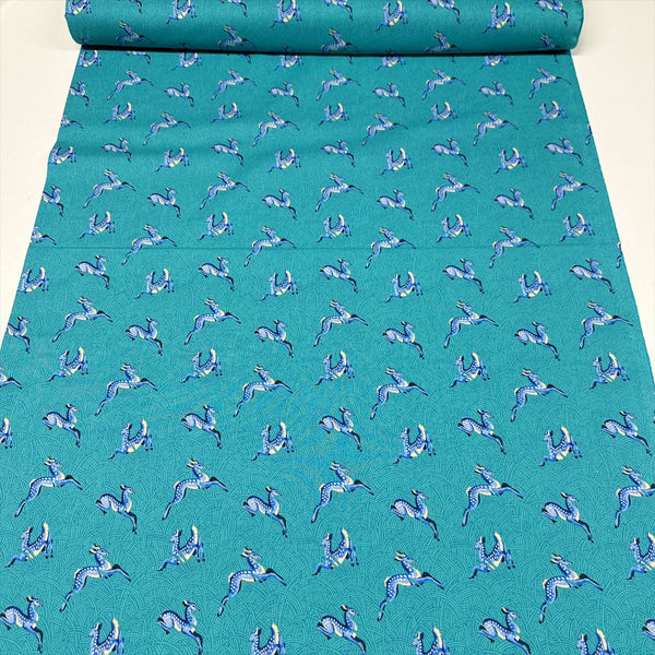 Small Wild Meadow - Teal Mythical by Stacy Peterson Cotton Fabric, Free Spirit