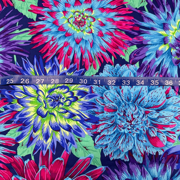 Cactus Dahlia Blue Kaffe Fassett Philip Jacobs Cotton Fabric, Free Spirit Fabric