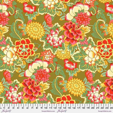 Kaffe Fassett Cloisonne in Moss Floral Cotton Fabric, Free Spirit Fabrics PWGP046.MOSS