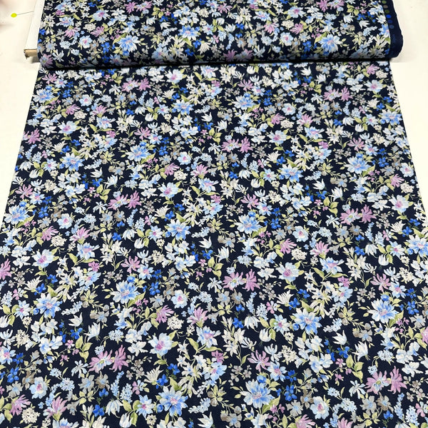 Sevenberry Petite Garden Lawn Floral Cotton Lawn Fabric,  Robert Kaufman SB-6125D5-4 NAVY