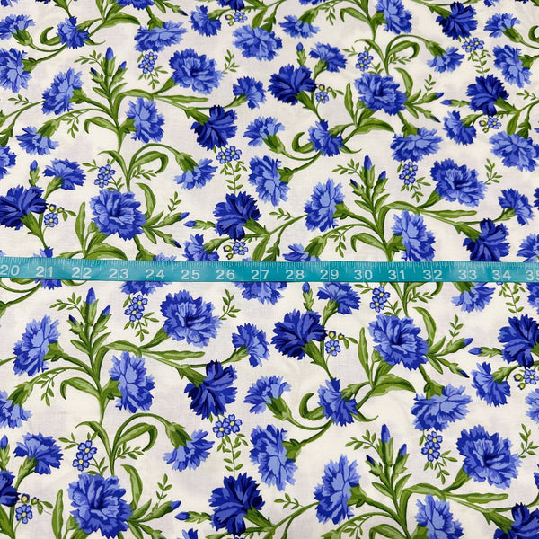 Jubilee Flowerhouse Carnations Debbie Beaves Cotton Fabric Robert Kaufman FLH-21102-4 Blue