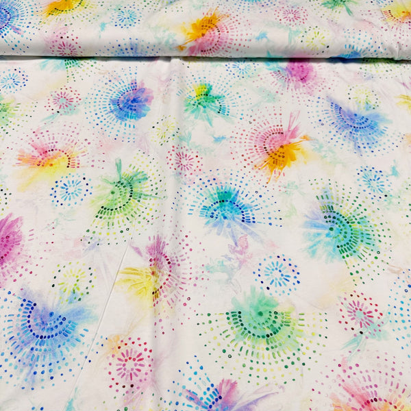 Wishwell Garden Gloss Sunrise Cotton Jersey Abstract Print Knit Stretch Fabric Robert Kaufman