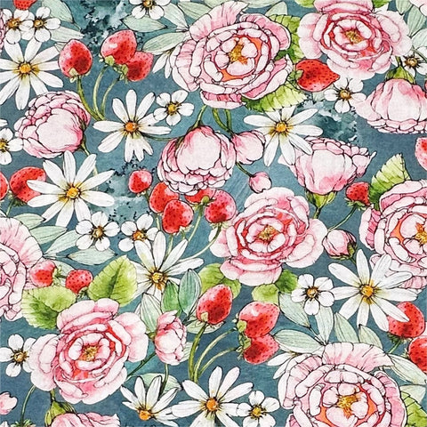 Strawberry Season Briar Hill Designs from Wishwell Cotton Fabric, Robert Kaufman ABYD-22311-66 SLATE