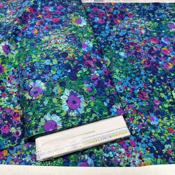 Painterly Petals Cotton Lawn Floral Fabric, SKRD-20549-9 Navy Robert Kaufman