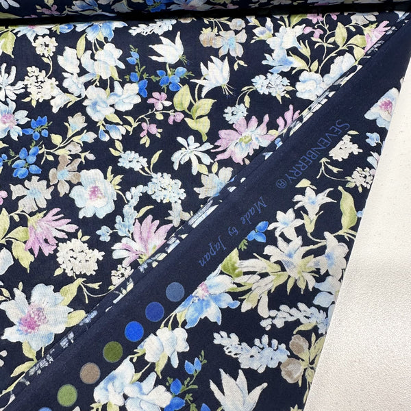 Sevenberry Petite Garden Lawn Floral Cotton Lawn Fabric,  Robert Kaufman SB-6125D5-4 NAVY