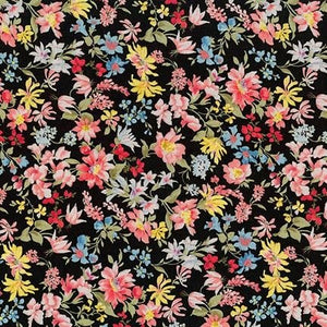 Sevenberry Petite Garden Lawn Floral Cotton Lawn Fabric,  Robert Kaufman SB-6117D3-5 BLACK