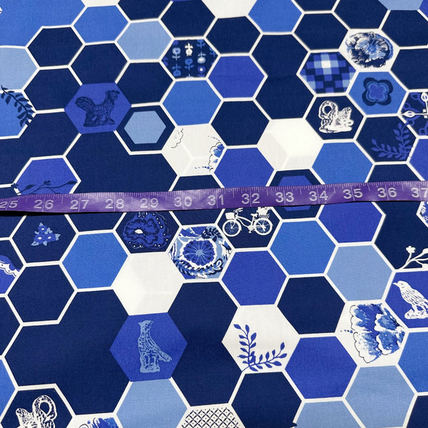 In Blue Hexiesis Lazuli by Katarina Rocella Cotton Fabric, AGF Art Gallery Fabrics INB-26632