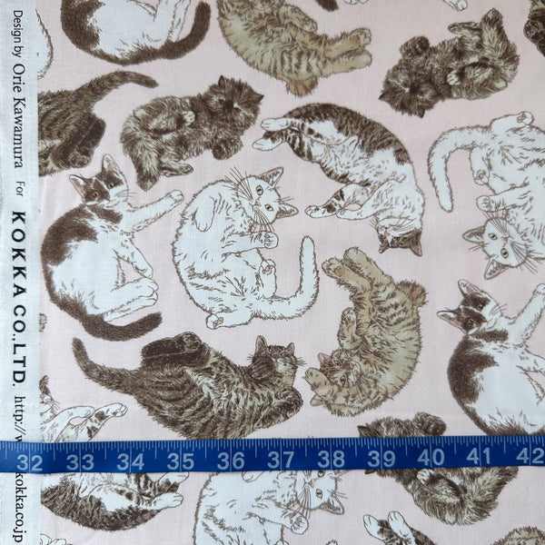 Scale of 365 Cat Art There Are Cats Everywhere cotton fabric by Kokka in pink, EKX-1710-2A