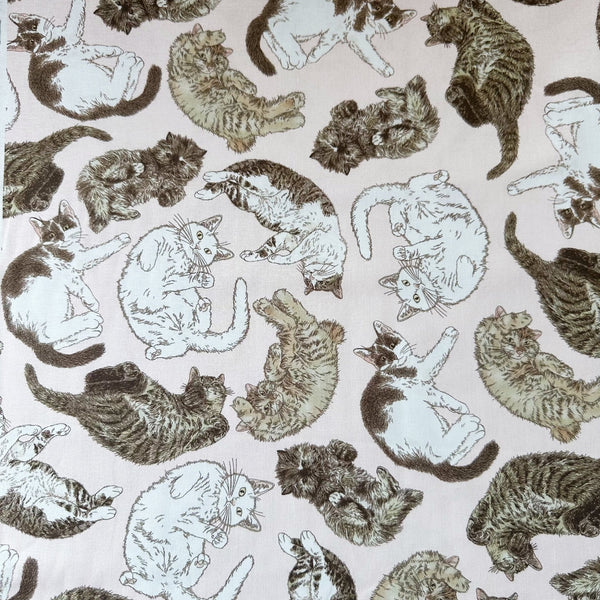 365 Cat Art There Are Cats Everywhere cotton fabric by Kokka in pink, EKX-1710-2A