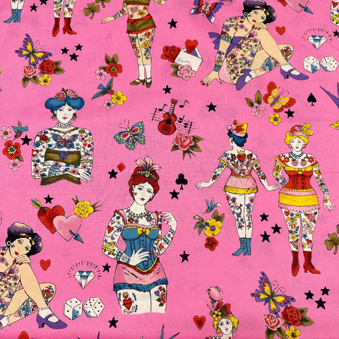 Pretty in Ink Cotton Fabric by Alexander Henry, Hot Pink