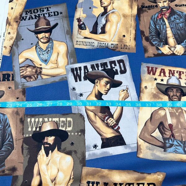 Wanted Sexy Outlaws Pin Up Men Cotton Fabric by Alexander Henry, Denim