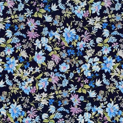 Sevenberry Petite Garden Lawn Floral Cotton Lawn Fabric,  Robert Kaufman SB-6125D5-4 NAVY