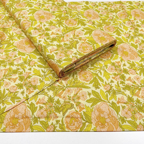 Peonies Dew Organic Cotton Poplin Fabric Bountiful by Mustard Beetle, Birch Fabrics MBH-11-DEW