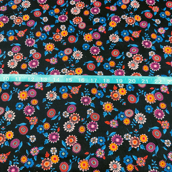 London Calling SRKN-21237-2 Black Floral Cotton Lawn Fabric Robert Kaufman