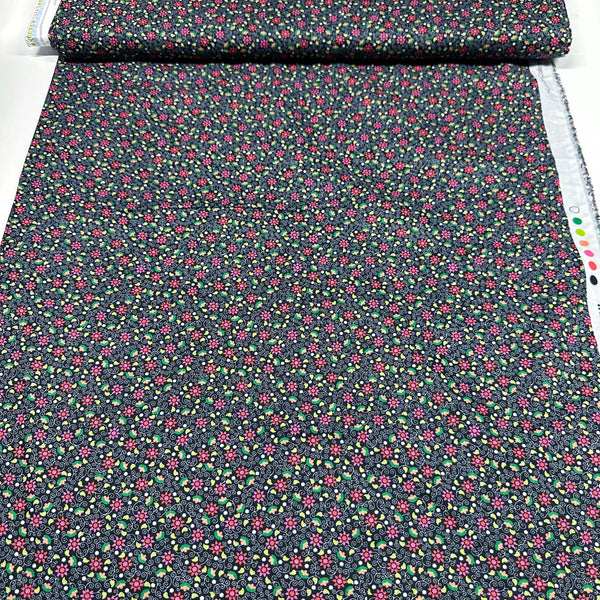 London Calling SRKN-21245-2 Black Floral Cotton Lawn Fabric Robert Kaufman