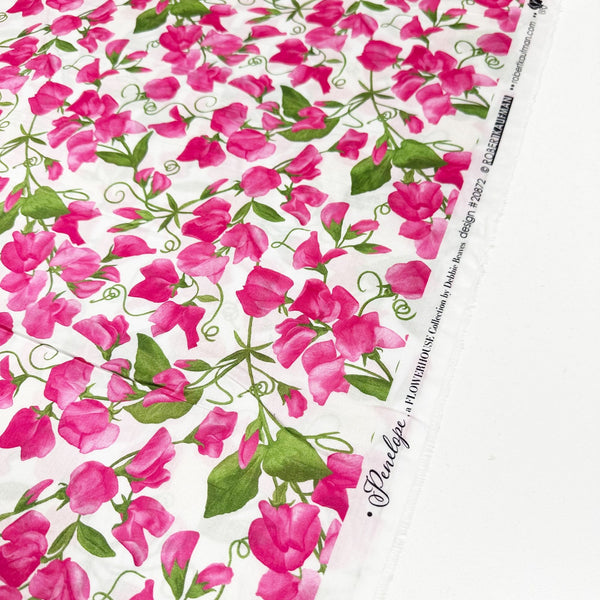 Penelope - Flowerhouse by Debbie Beaves Cotton Lawn Sweet Pea Floral Fabric, FLHDN-20872-15 Ivory Robert Kaufman