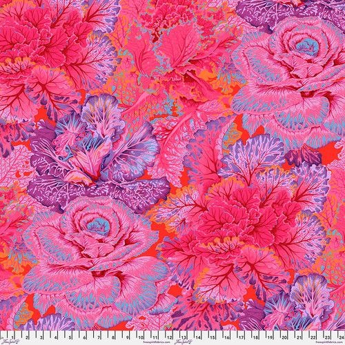 Curly Kale Red Philip Jacobs for Kaffe Fassett Cotton Fabric, Free Spirit Fabric