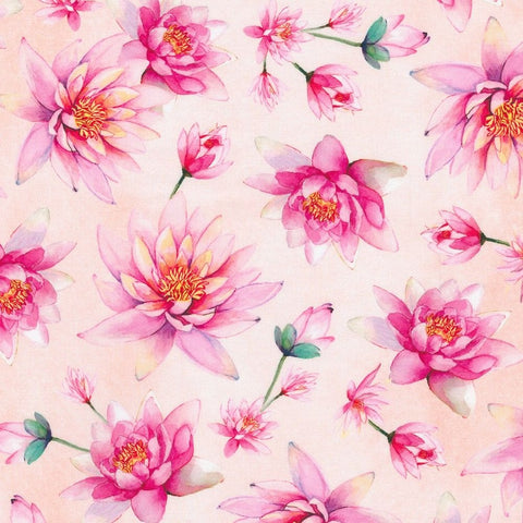 Lotus and Koi by Lauren Wan Cotton Fabric, Robert Kaufman AVMD-22610-10 PINK Water Lilies