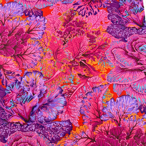 Curly Kale Red Philip Jacobs for Kaffe Fassett Cotton Fabric, Free Spirit Fabric