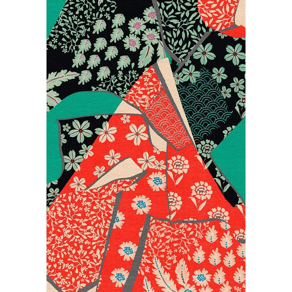 Kimono Cotton Fabric by Alexander Henry, Red Black Jade, By the Yard 9057B