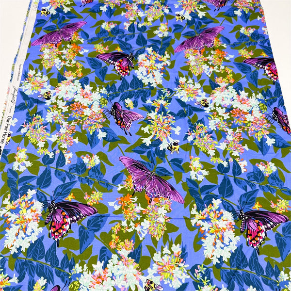 Neighborly Periwinkle Our Fair Home Cotton Fabric, Anna Maria for Free Spirit Fabrics PWAH209.PERIWINKLE