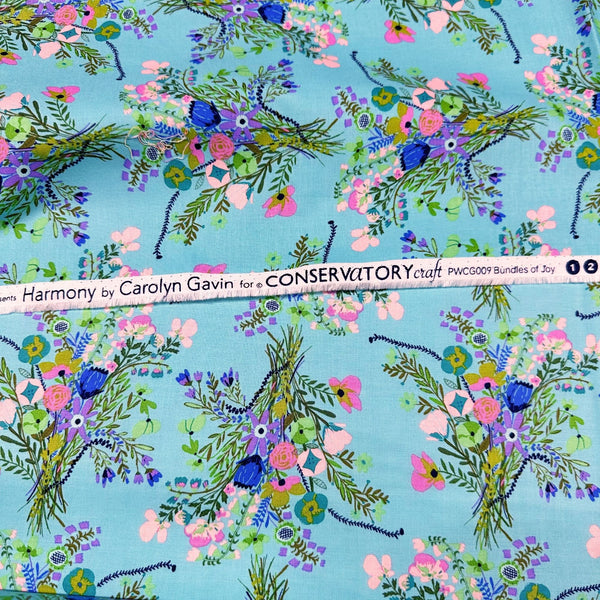 Harmony Bundles of Joy Robin's Egg Cotton Fabric, Carolyn Gavin for Conservatory Craft, Free Spirit