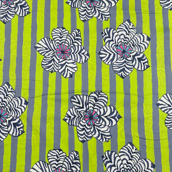 Zebra Lily Green Brandon Mably for Kaffe Fassett Cotton Fabric, Free Spirit Fabric