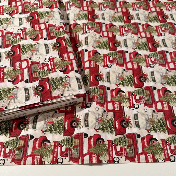 3 Wishes Home for the Holidays Christmas Trees Trucks Holiday Cotton Fabric