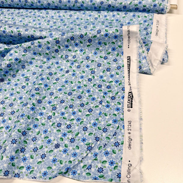 London Calling SRKN-21245-4 Blue Floral Cotton Lawn Fabric Robert Kaufman