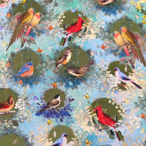 Enchanted Aviary Birds Cotton Fabric by Robert Kaufman ADND-22277-4 BLUE