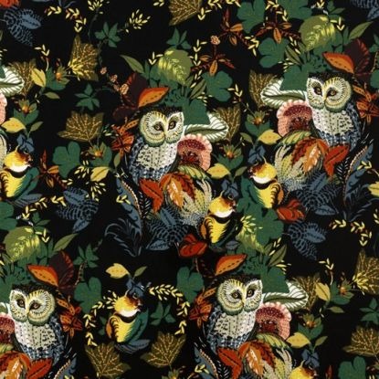 Harvest Owl On Black Cotton Fabric by Alexander Henry 8821B