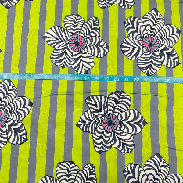 Zebra Lily Green Brandon Mably for Kaffe Fassett Cotton Fabric, Free Spirit Fabric