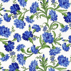 Jubilee Flowerhouse Carnations Debbie Beaves Cotton Fabric Robert Kaufman FLH-21102-4 Blue