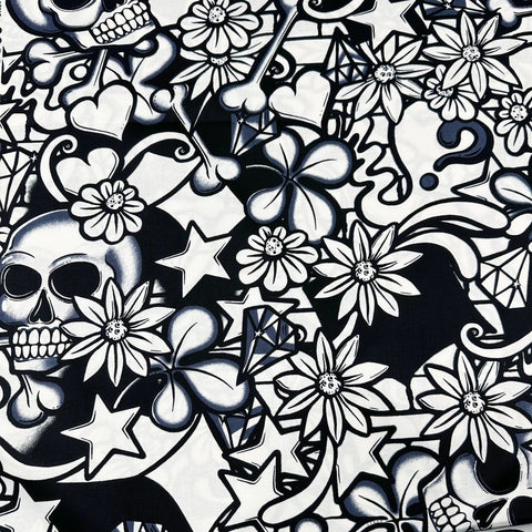 Alexander Henry Street Skulls Black White Cotton Fabric