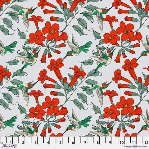 Hummingbirds Gray Birds of a Feather by Rachel Hauer Cotton Fabric, Free Spirit Fabrics