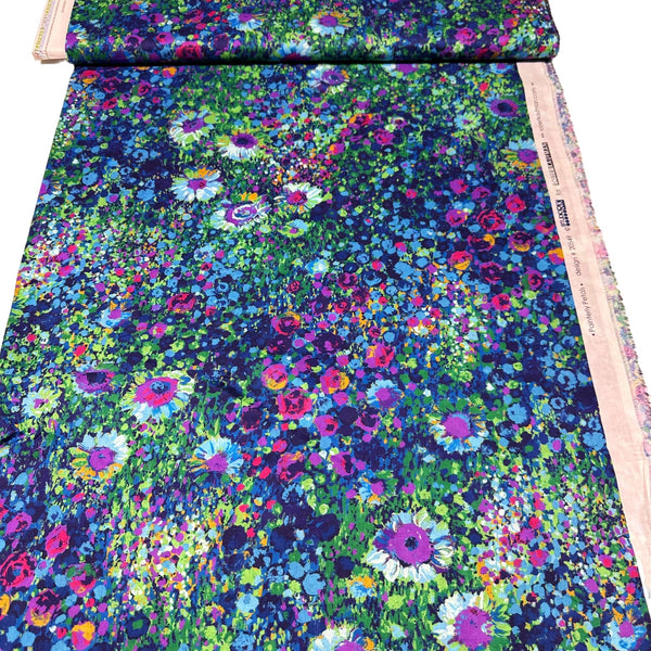 Painterly Petals Cotton Lawn Floral Fabric, SKRD-20549-9 Navy Robert Kaufman