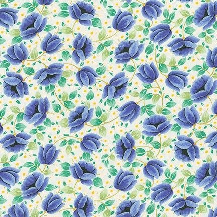 London Calling SRKD-20256-247 CORNFLOWER Floral Cotton Lawn Fabric Robert Kaufman