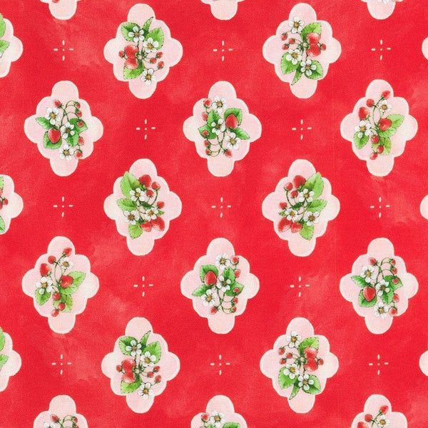 Strawberry Season Briar Hill Designs from Wishwell Cotton Fabric, Robert Kaufman ABYD-22312-98 STRAWBERRY