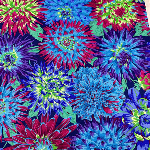 Cactus Dahlia Blue Kaffe Fassett Philip Jacobs Cotton Fabric, Free Spirit Fabric