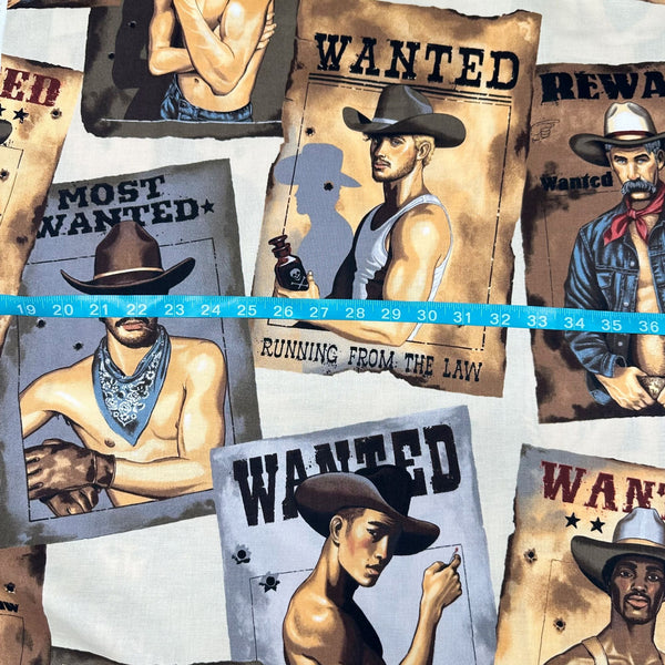 Wanted Sexy Outlaws Pin Up Men Cotton Fabric by Alexander Henry, Parchment