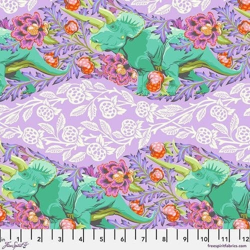 Tula Pink Trifecta - Mist ROAR! Cotton Fabric, Free Spirit, Dinosaurs PWTP223.MIST