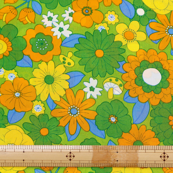 70s design Flower Days Nylon Fabric, Groovy Retro Green Flower Power Print, Imported From Japan (Copy)