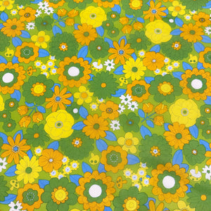 70s design Flower Days Nylon Fabric, Groovy Retro Green Flower Power Print, Imported From Japan (Copy)