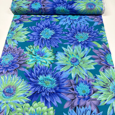 Tropical Water Lilies Blue Philip Jacobs for Kaffe Fassett Cotton Fabric, Free Spirit Fabric