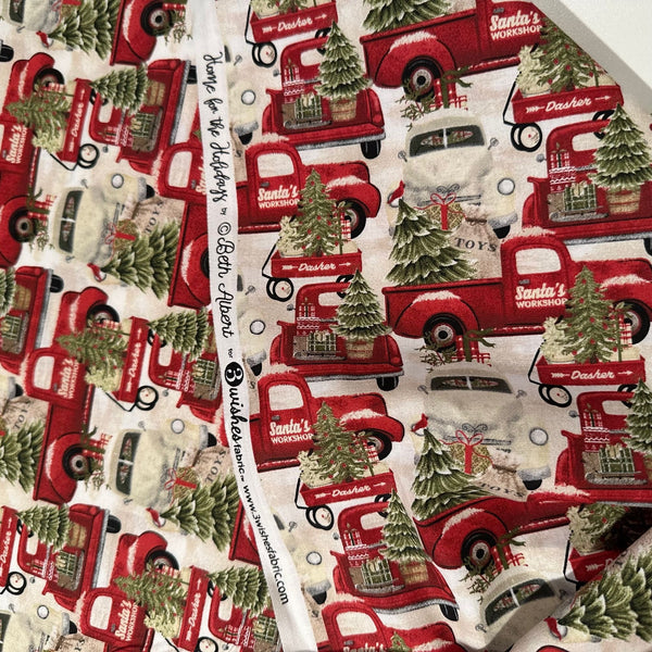 3 Wishes Home for the Holidays Christmas Trees Trucks Holiday Cotton Fabric