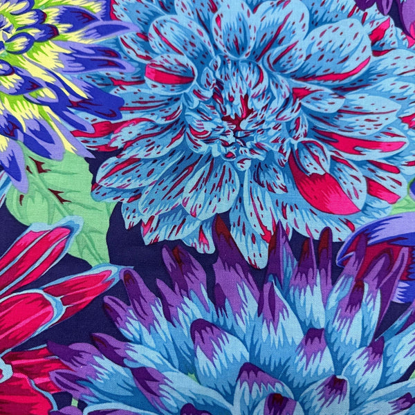 Cactus Dahlia Blue Kaffe Fassett Philip Jacobs Cotton Fabric, Free Spirit Fabric